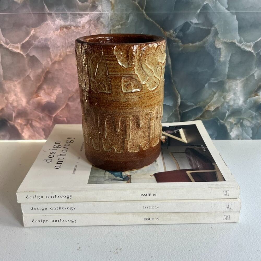 Studio Art Pottery Vase 6.5" Rustic Textured Glossy Finish Handmade & Signed